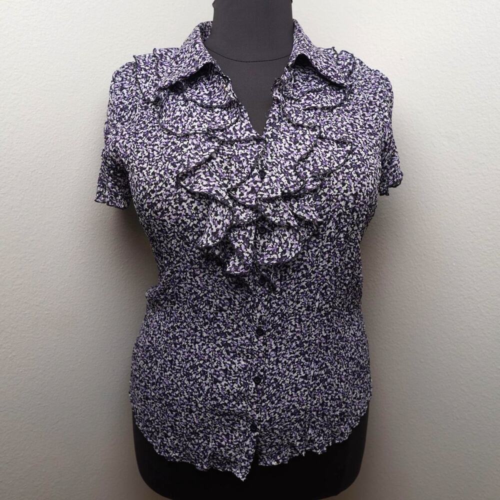 Bethany Ruffle Blouse Purple Floral XL Y2K